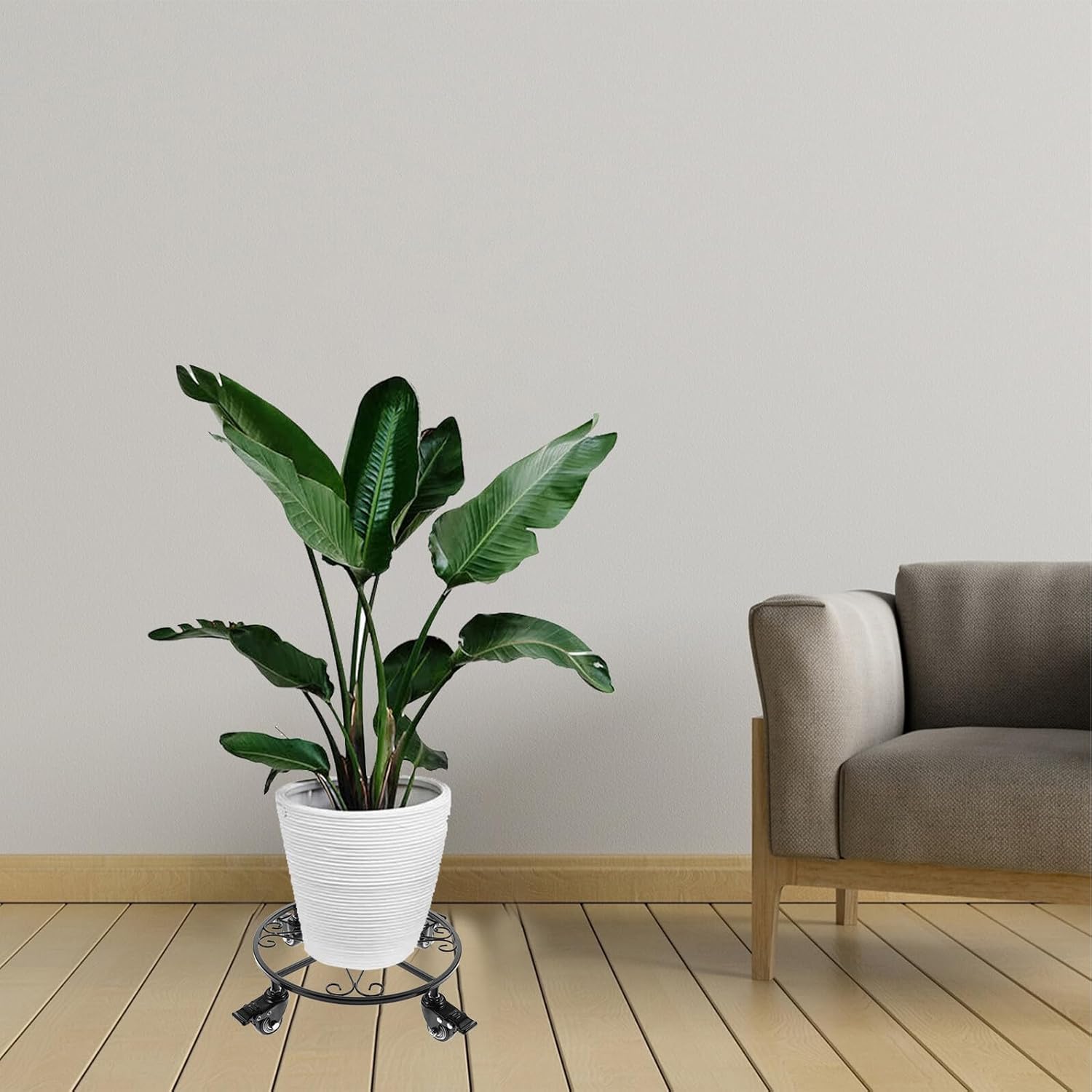 Universal Iron Base Flowerpot Stand with 27cm Metal Wheels, 10cm Height Moving Plant Caddy for Indoor Outdoor Planter Mobility and Stability