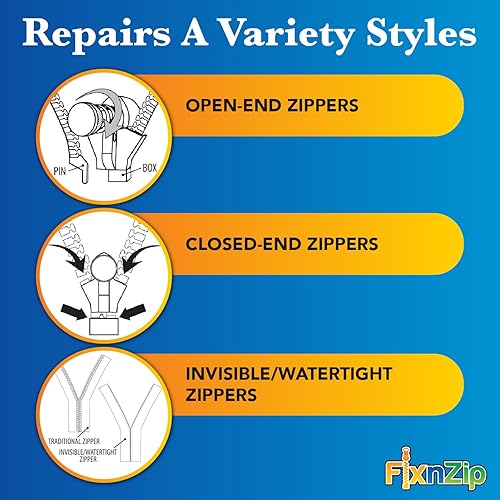 Miniatura 4 de FixNZip Paquete de reparación de cremallera de níquel negro pequeño, mediano y grande Reemplazo universal sin costuras deslizante para todas
