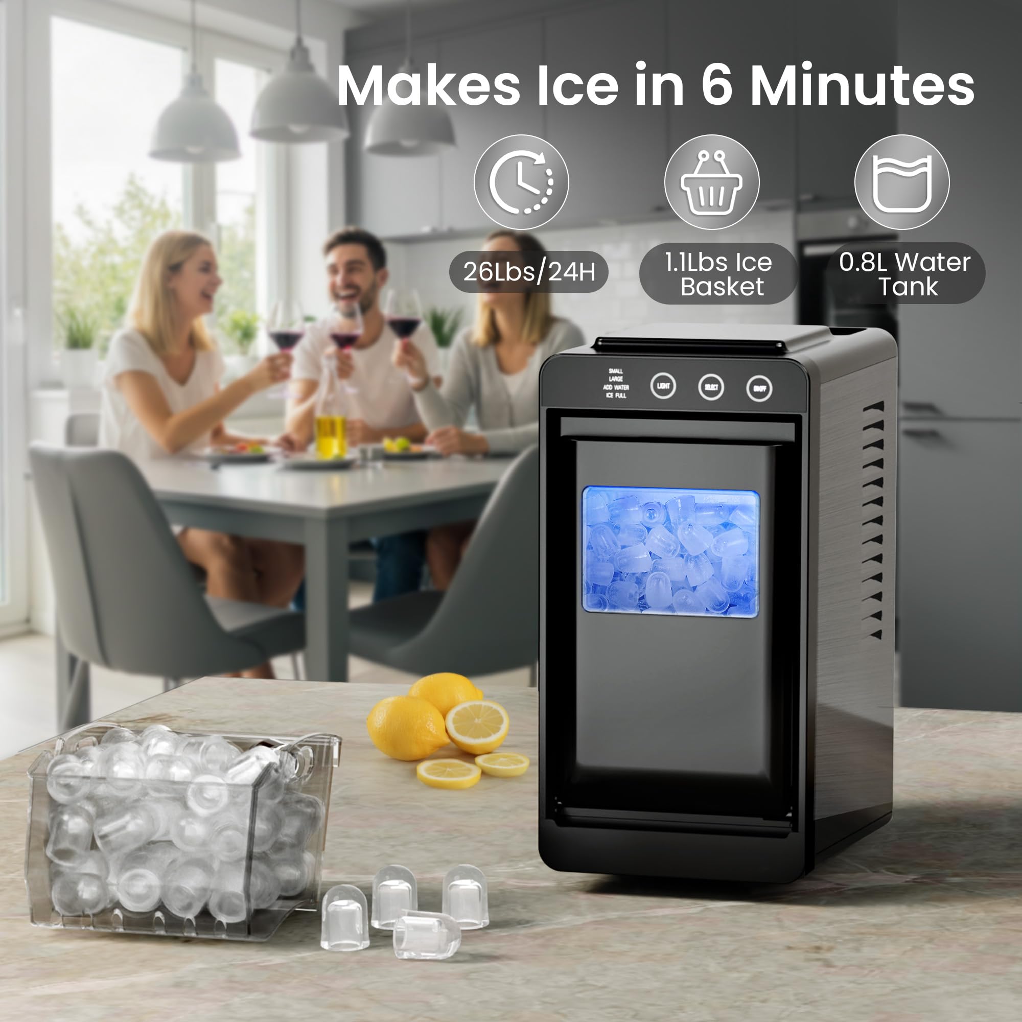 Kismile Ice Makers Countertop,26lbs/Day,Portable Countertop Ice Machine,Ice Basket/Scoop For Home & Kitchen(Green) on Fridge.com - View 2