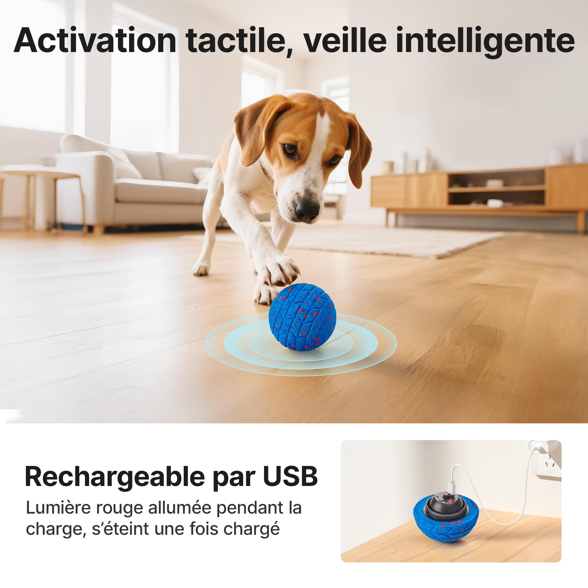 Potaroma Balle pour Chien – Jouet interactif rebondissant, Indestructible et Rechargeable USB (8,1 cm), idéal pour Chiots, Chiens Moyens et Grands