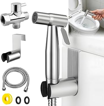 Handheld Bidet Sprayer Kit - Stainless Steel High Pressure Adjustable Toilet Sprayer with Hose for Feminine Hygiene Cloth Diaper Cleaning Pet Bath Durable Leak Proof