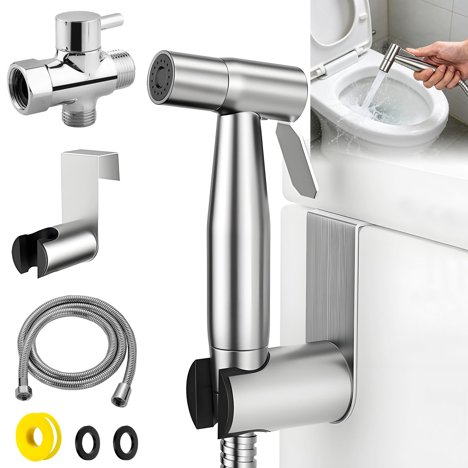 SOMDARHK Handheld Bidet Sprayer Kit - Stainless Steel High Pressure Adjustable Toilet Sprayer with Hose for Feminine Hygiene Cloth Diaper Cleaning Pet Bath Durable Leak Proof