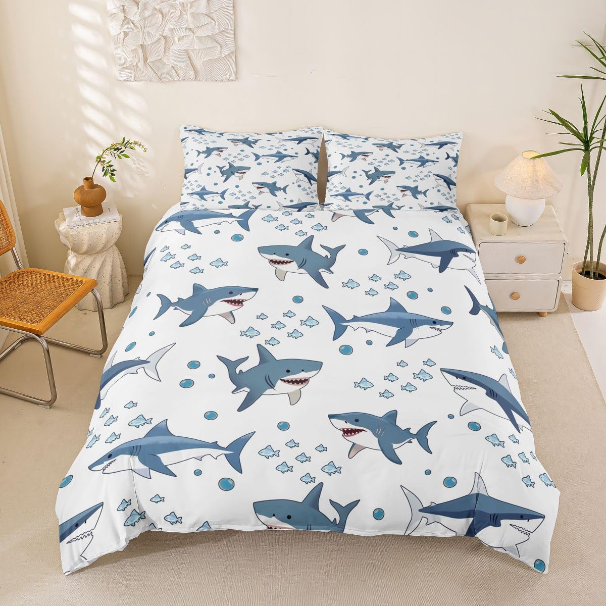 Housse de Couette 240 x 260 Requin Bleu Marine pour Lit Enfant