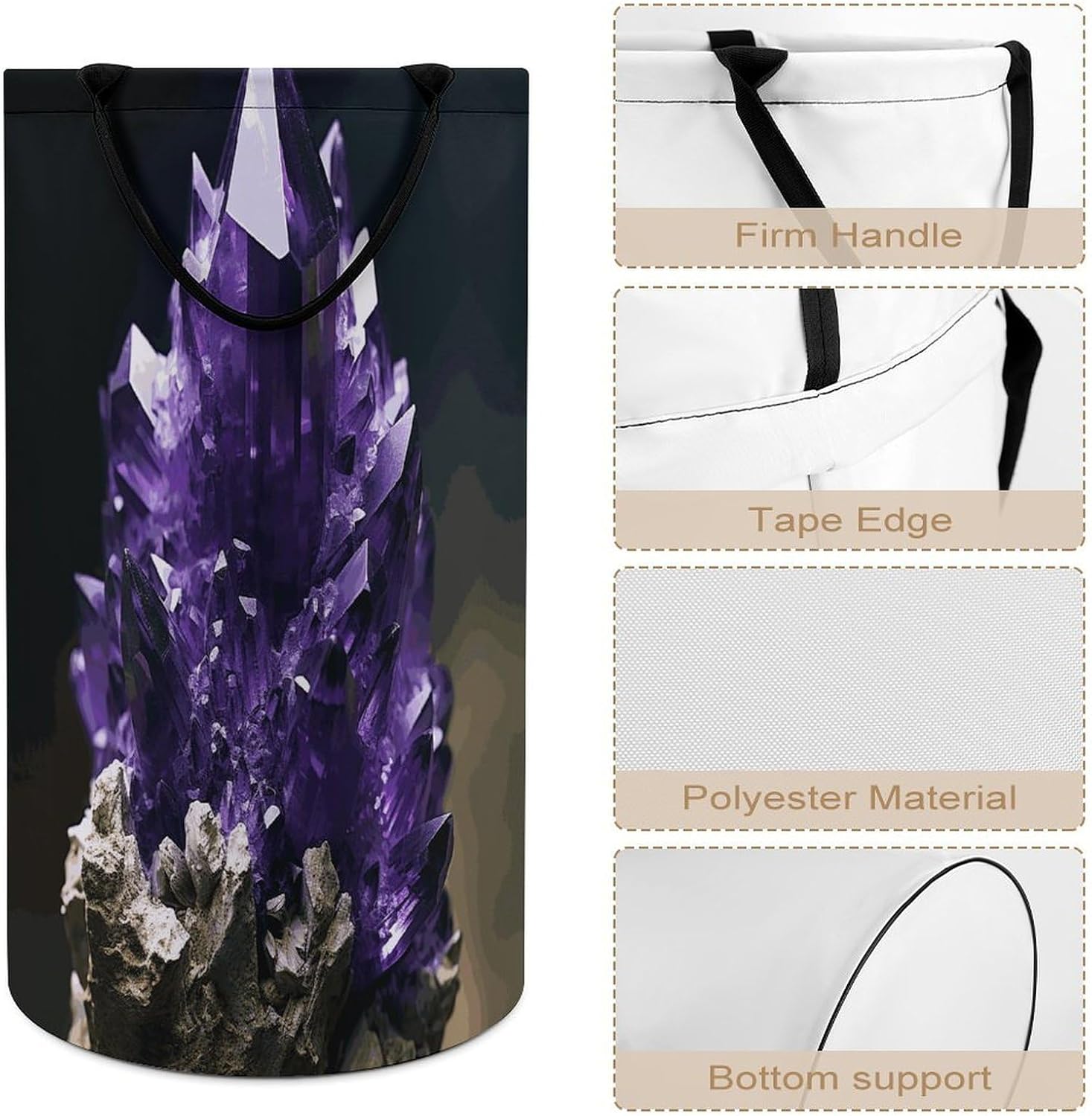 Purple Amethyst Large Capacity Laundry Baskets,Collapsible Clothes Hamper with Handles，Laundry Hampers for Bathroom,Bedroom,Towels