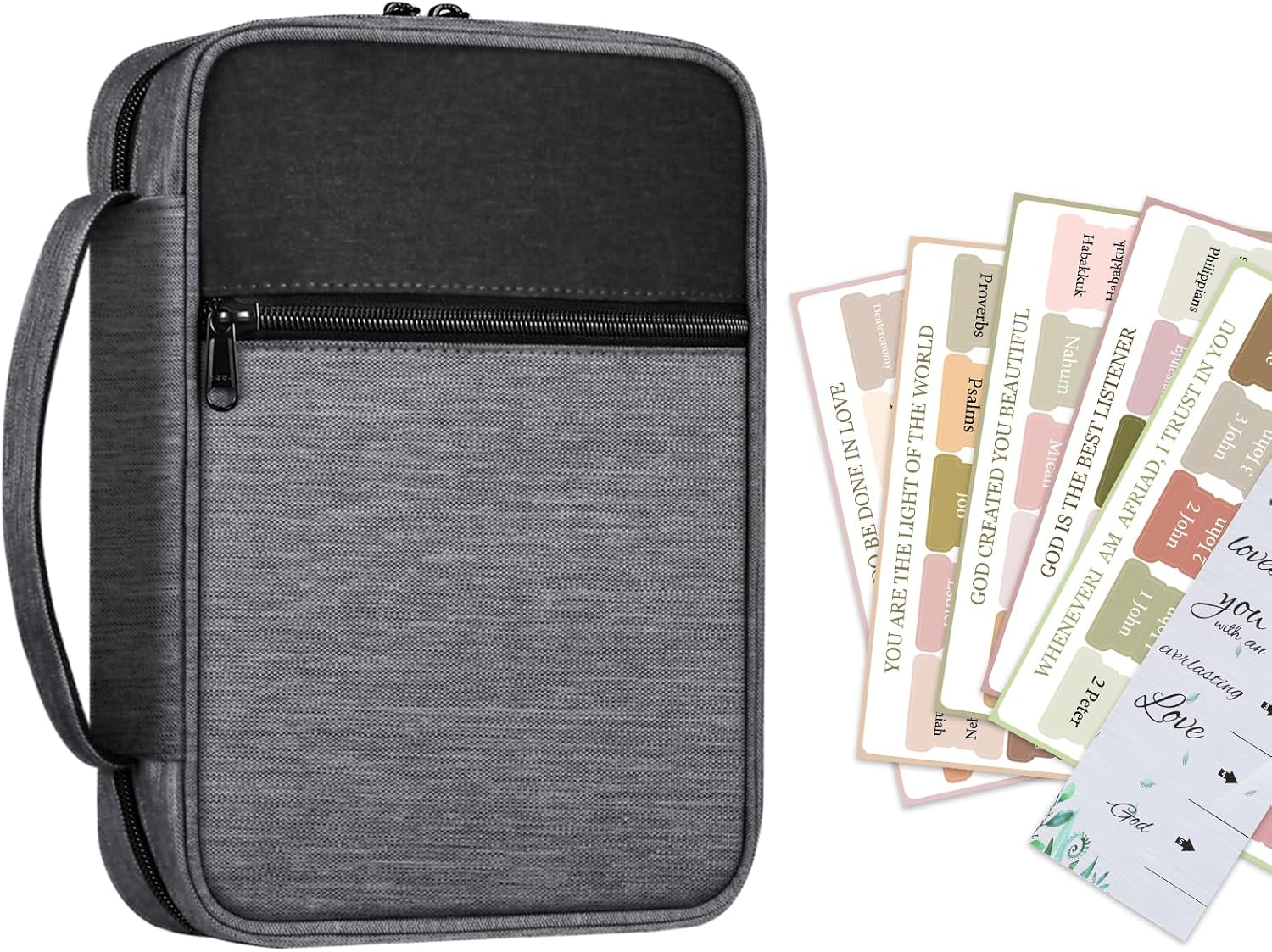 FINPAC Bible Cover Gray Bible Index Tabs 75 Tabs Including 66 Named & 9 Blank Tabs