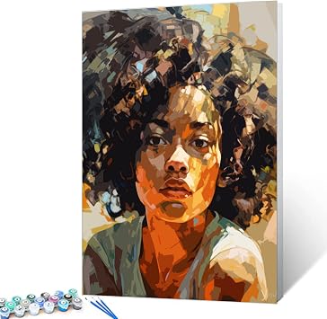 Tucocoo Black Girl African Paint by Numbers Kits 16x20 inch Canvas DIY Oil Painting for Kids, Students, Adults Beginner with Brushes Acrylic Pigment Graffiti Colorful Girl Women Photo GiftDIY Frame
