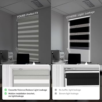 Cordless Zebra Blinds for Windows,Custom Blackout Shades,Easy to Install,Premium Natural Fabrics,Dual Layer Light Control,for Home,Office,Roller Blinds,Light Grey,24 W x 48 H