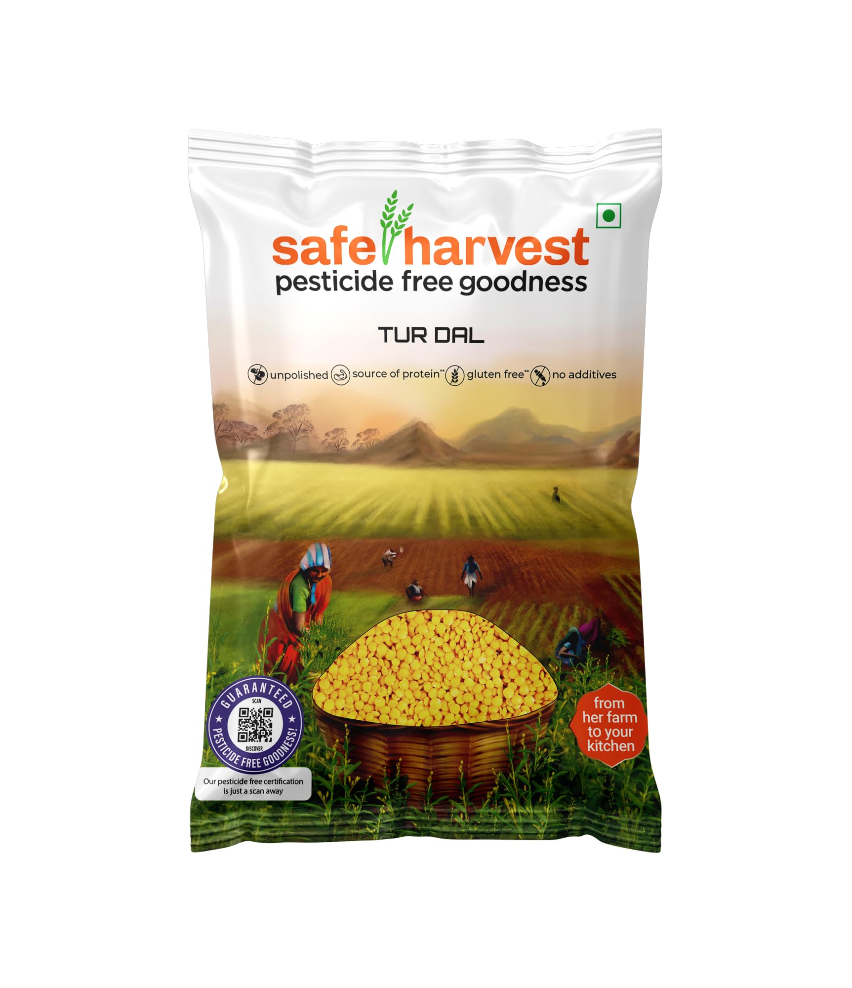 Safe Harvest Unpolished Tur Dal/Arhar Dal | Pesticide-Free | Protein-Rich & Vegan | Natural & Chemical-Free | Sourced from Women Farmers | Tested for 231 Pesticides | 1 kg