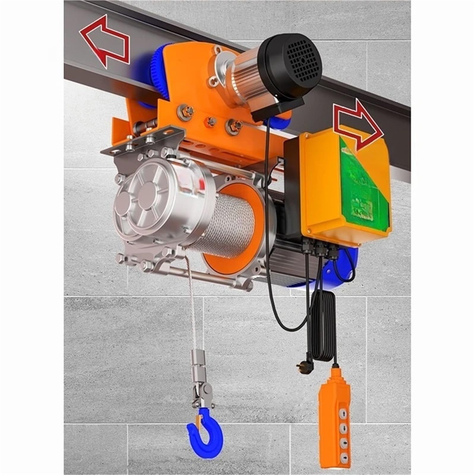Elektro-Seilzug Hebezeug Mit 220-V-Winde, Elektrische Hebekräne 380-V-Haushaltskran Laufkatze(220v-1 ton-12m B)