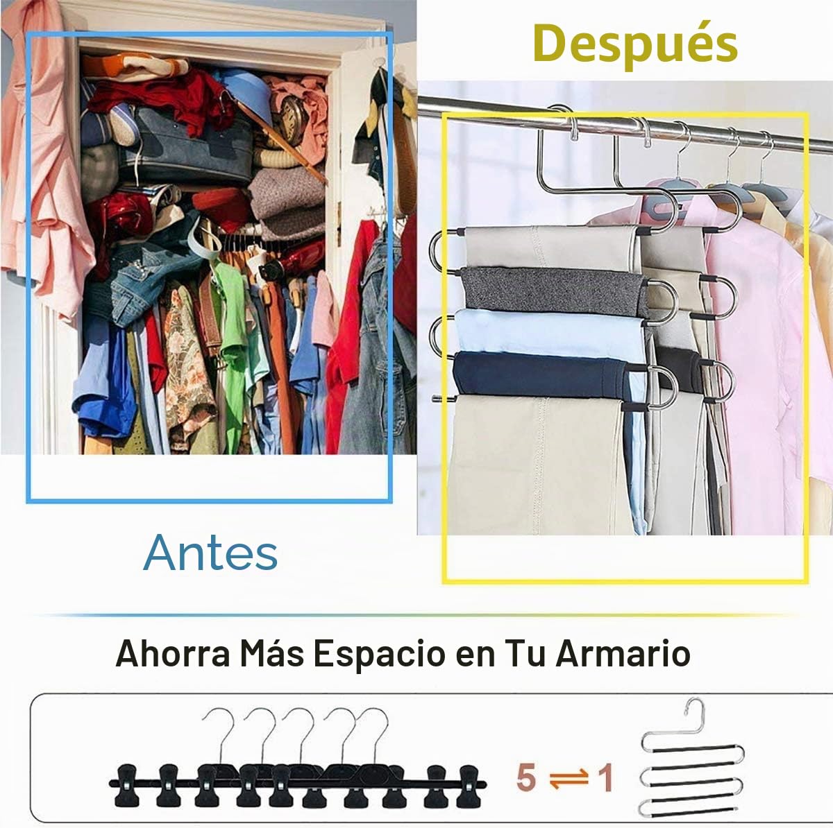 devesanter Perchas antideslizantes para pantalones, ahorro de espacio, 6 unidades, en forma de S, de acero inoxidable, bufandas, para colgar en color negro