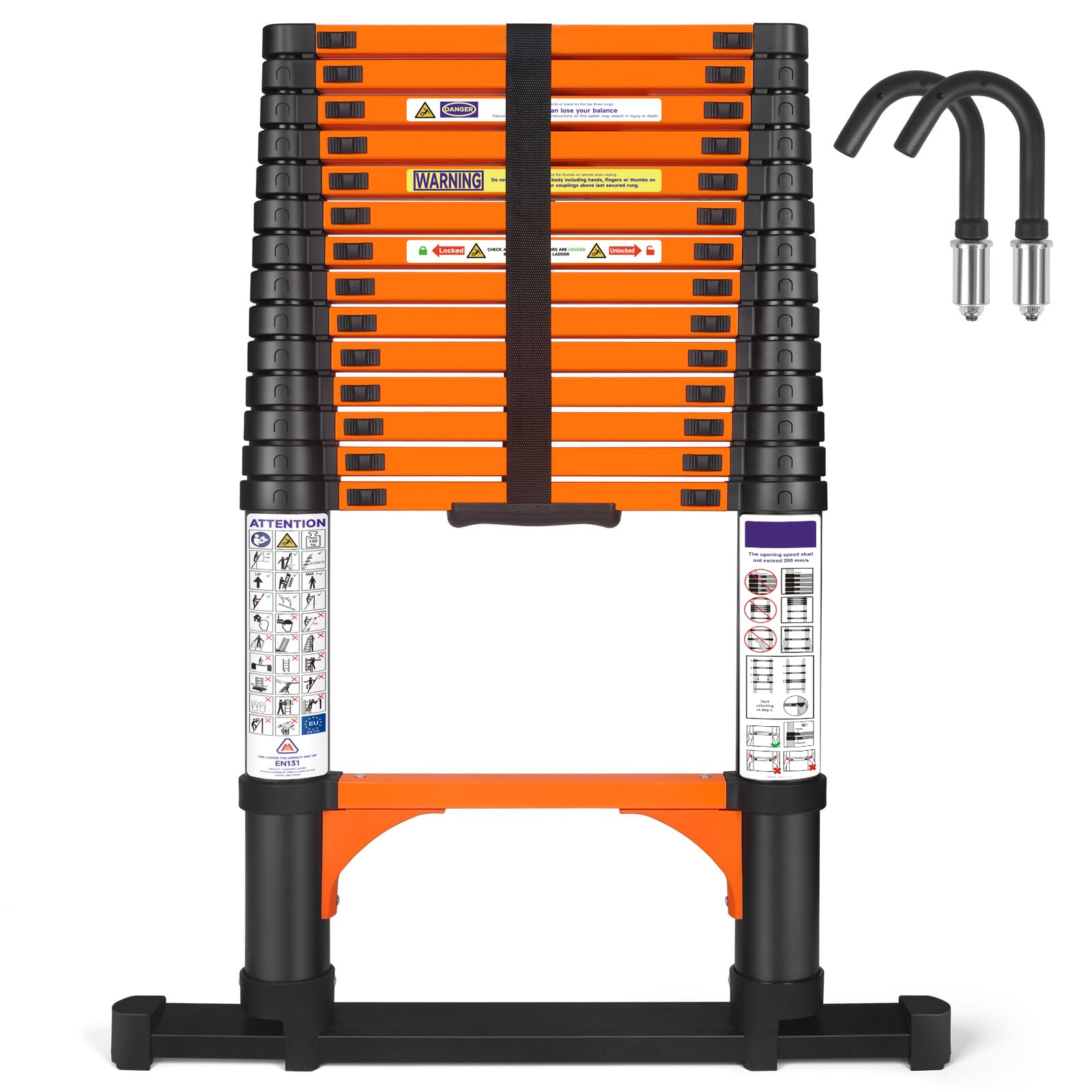 4.4m Aluminum Telescopic Ladder Extendable Ladder with Stabilizer and Removable Hook Folding Ladder Multipurpose Home Ladder