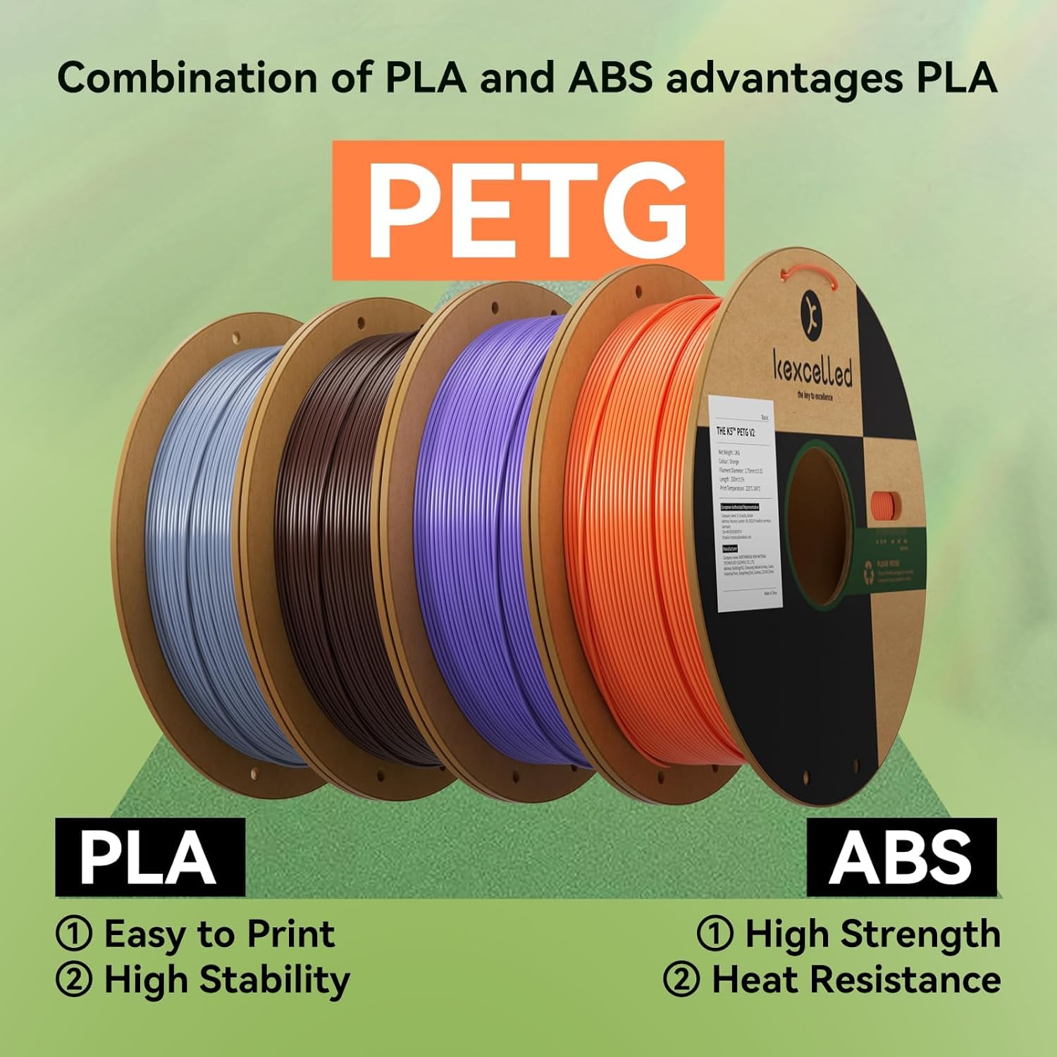 Kexcelled 3D Printer Filament 2kg PETG Filament，1kg per Spool, Pack of 2,Fit Most FDM 3D Printers，Transparent Black + Transparent Red