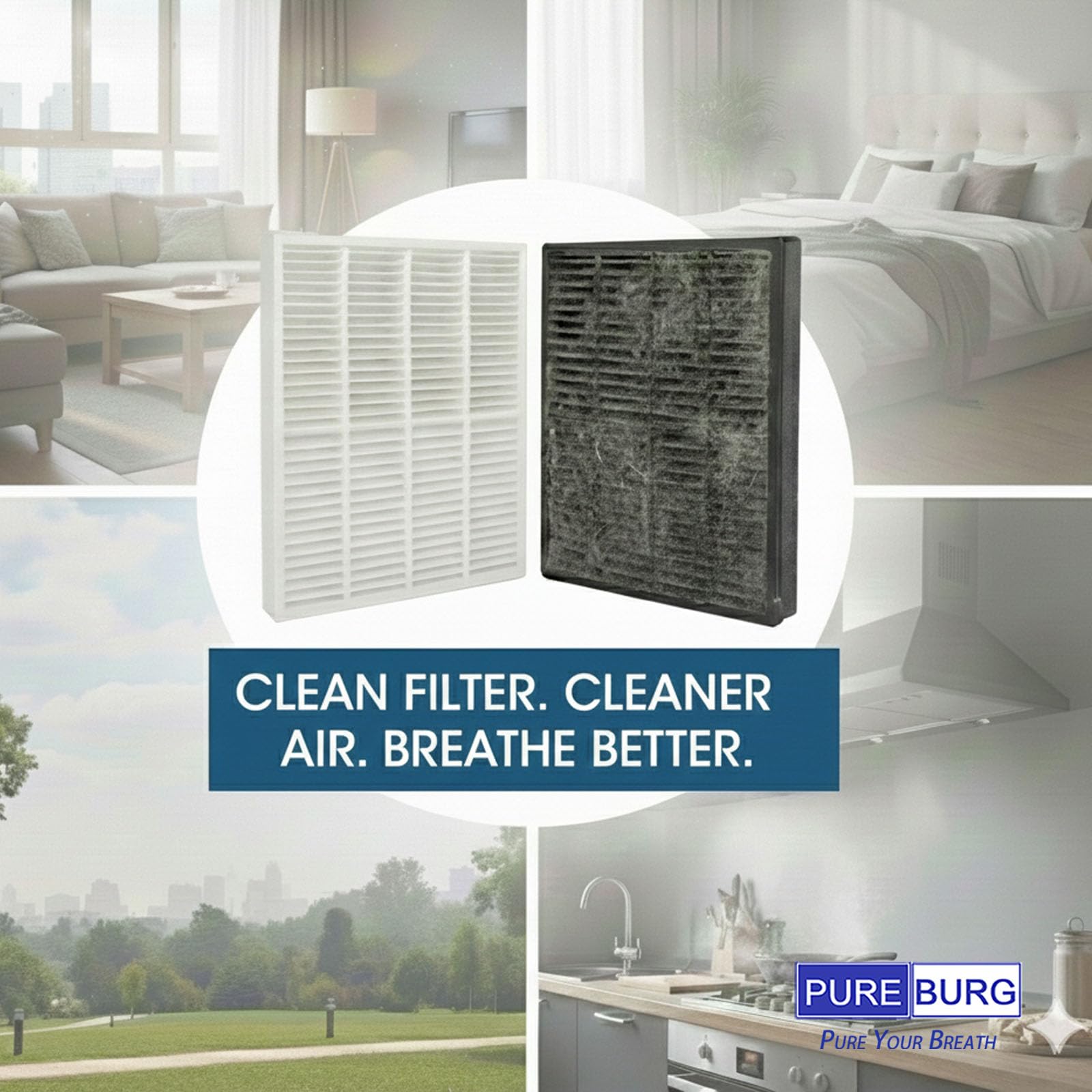 PUREBURG Filtro di ricambio compatibile con AROEVE JH12 JH01A purificatore d'aria, confezione da 2 pezzi H13 True HEPA carbone attivo 3 livelli di filtrazione purificazione dell'aria, polvere VOCs