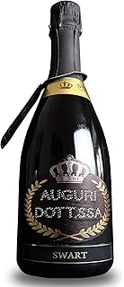 Bottiglia per Festa di Laurea - Bottiglia regalo spumante italiano 0,75L con scritta Auguri Dottoressa in autentici cristalli