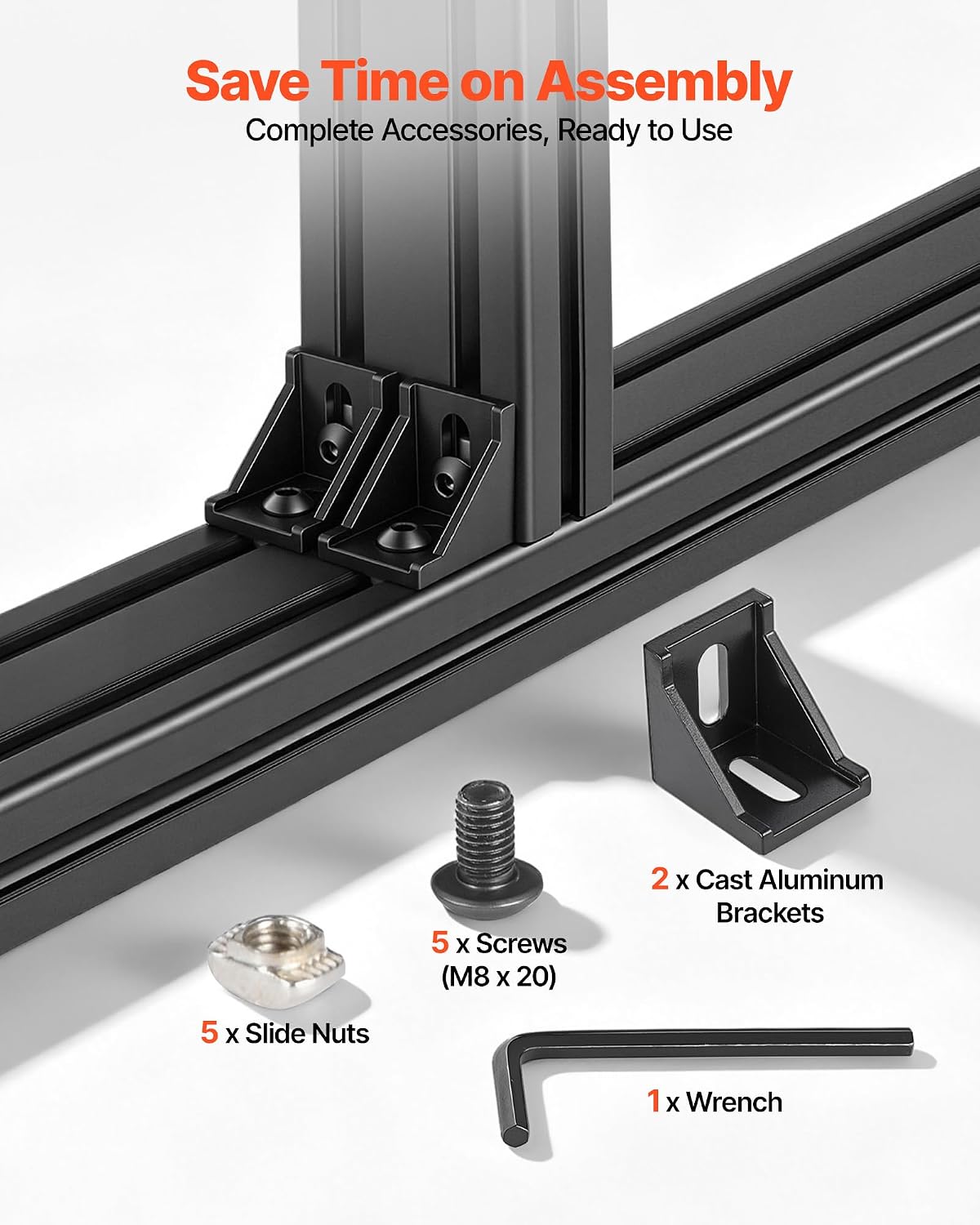 VEVOR 2PCS 4080 Aluminum Extrusion Profile, 19.69 Inch 500 mm, T Slot European Standard Anodized Linear Rail, High-Strength Extruded Aluminum Rail, for 3D Printer Parts and CNC DIY Workbench, Black
