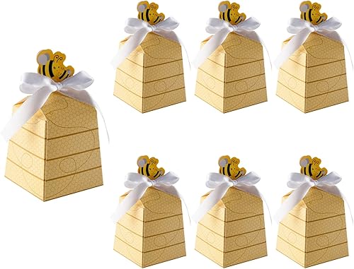 Cyblinia 100 cajas de dulces de abeja, cajas de regalo de colmena, cajas de regalo de abejas con cintas para decoraciones de fiesta de cumpleaños