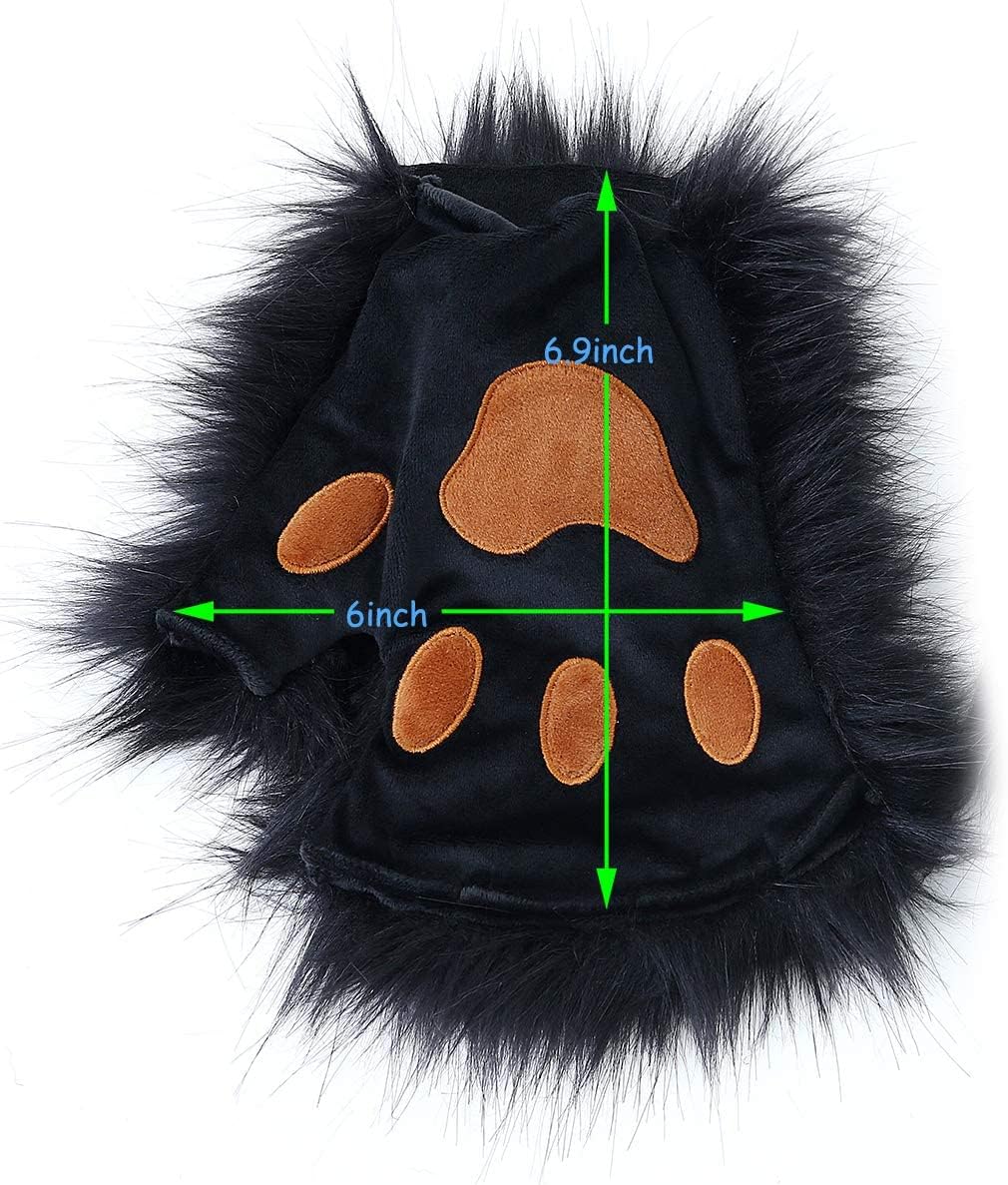 QinRuan Wolf Paw Costume for Adult 1 Pairs Plush Gloves Cosplay Bear Paw