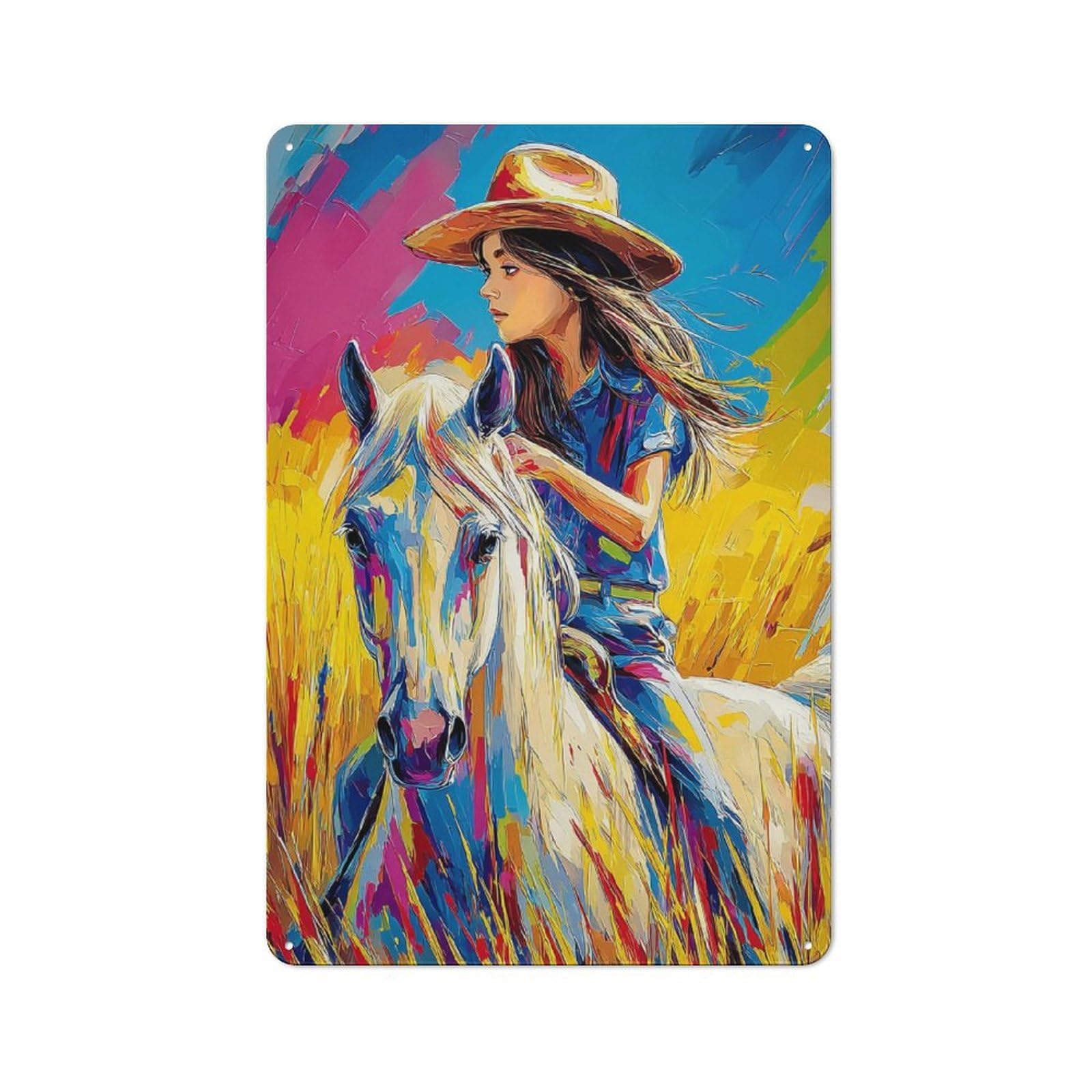 Junmoney Rider In Vibrant Landscape Metal Sign 30X20cm With For Workshop Wall, Rustic Decor, Wall Decoration For Workshops And Hobby Rooms