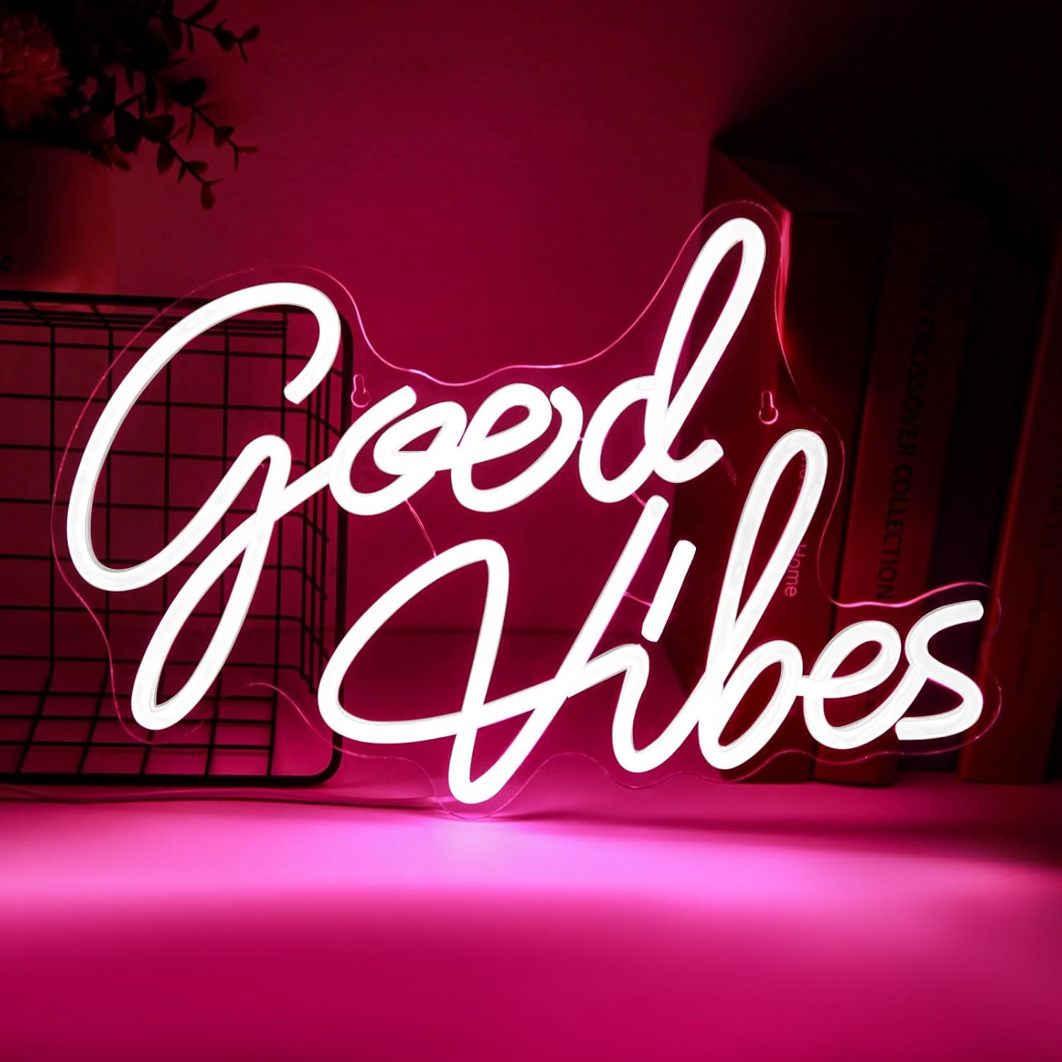 Pink Good Vibes Neon Sign For Wall Decor, Neon Lights for Bedroom, LED Wedding Party Decoration Kids Birthday Gift Hanging Living Room