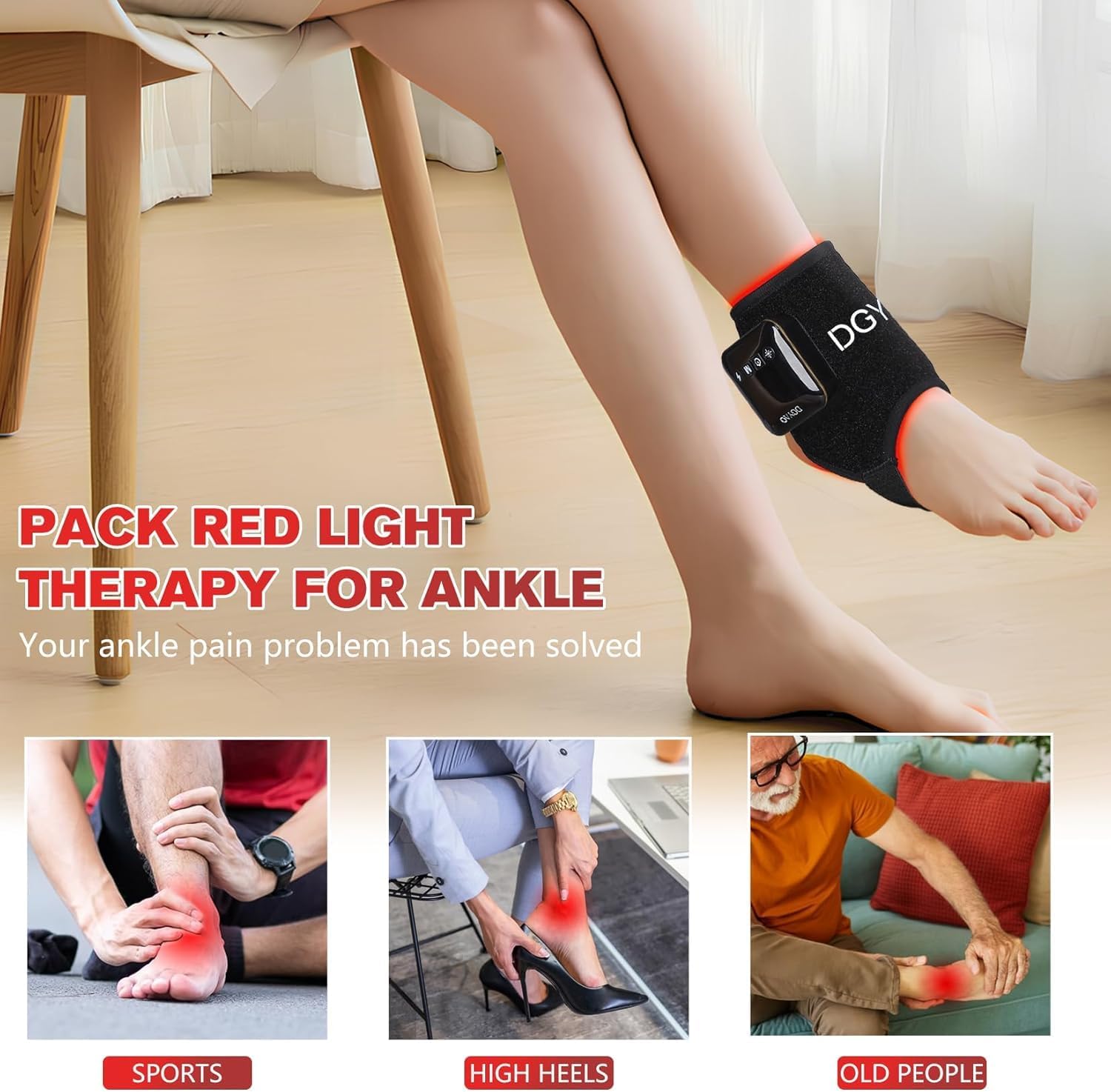 4000mAh Cordless Red Light Therapy for Ankle, Portable Infrared Light Therapy for Wrists Light with 660nm & 850nm NIR Light, Red Light Wrap for Ankle Relaxation 14.2'' x 6.3''（2 Pack - Image 6