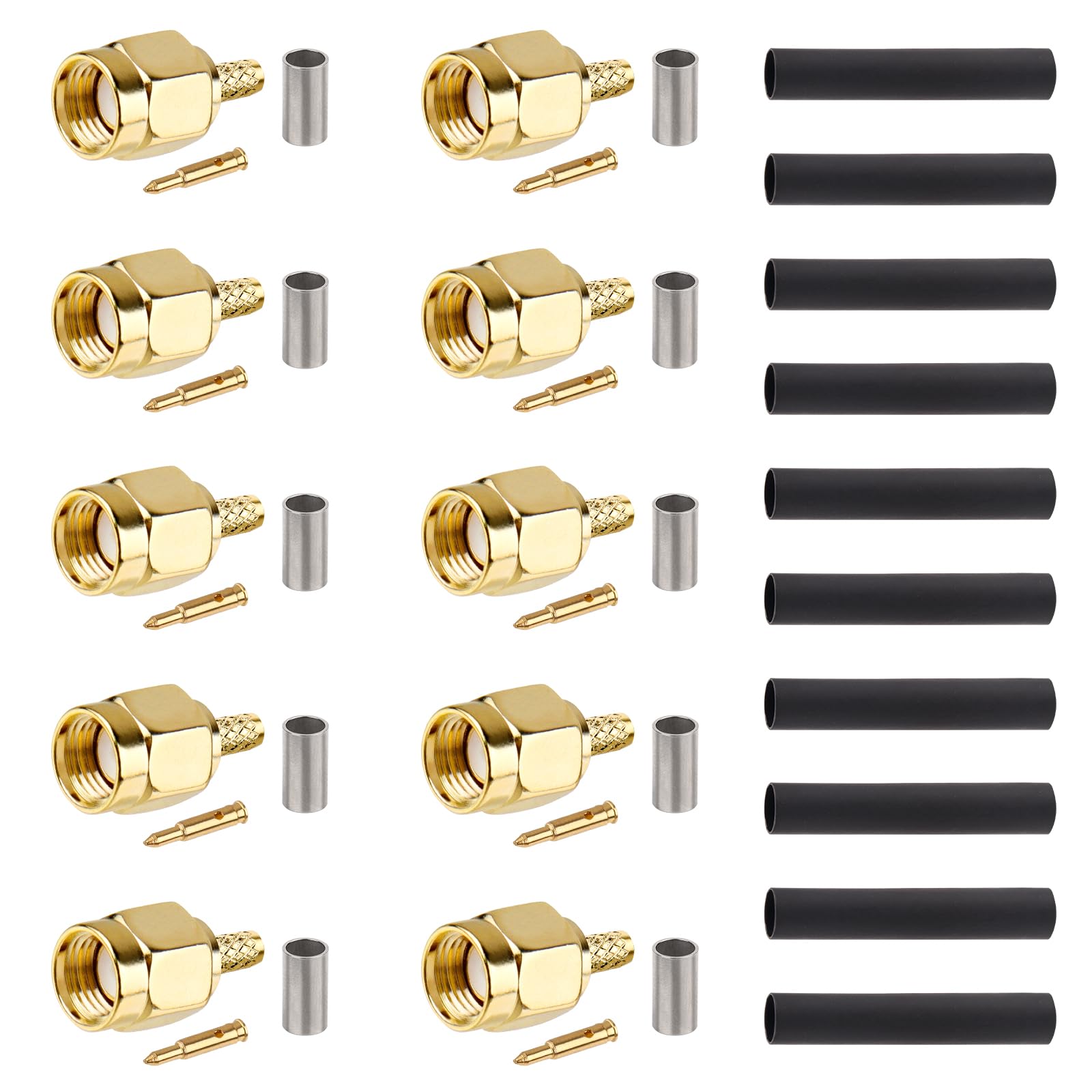 XRDS -RF SMA Crimp Connectors 10PCS, SMA Male Crimp Solder Attachment Connector for RG316 RG174 RG188 RG188A LMR100 Coax Cable