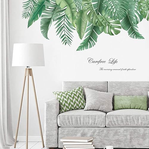 Miniatura 3 de decalmile Calcomanías de pared de hojas verdes, hojas de palmera, plantas, calcomanías de pared para dormitorio, sala de estar, TV, decoración de