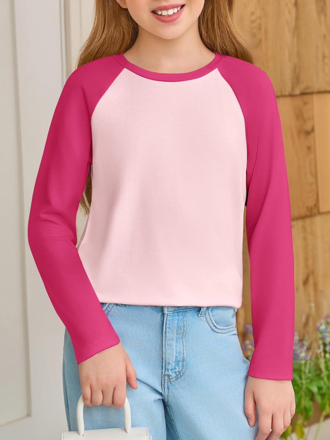 Haloumoning Kids Girls T Shirts Casual Raglan Long Sleeve Tee Crewneck Color Block Cute Fall Blouses Tops 5-14 Years - Image 2