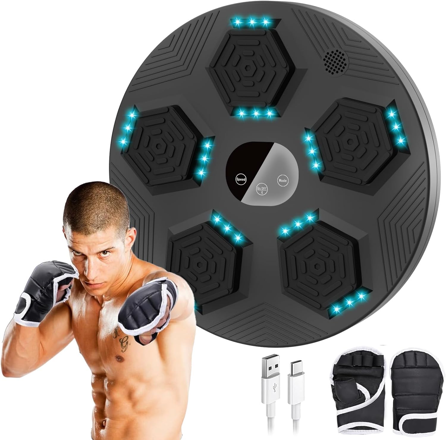 COZZREEMUpgraded Music Boxing Machine with Boxing Gloves and 5 Lights,USB Charging Boxing Machine Wall Mounted for Training, Hand Eye Coordination and Fitness