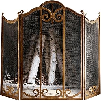 Fireplace Screen Fire Spark Guard Retro Fire Guard/Fireplace Screen Cover, Home Decor 3 Panel Fireguard Cover with Scroll Pattern, Foldable Fire Spark Guard Metal, Space Saving