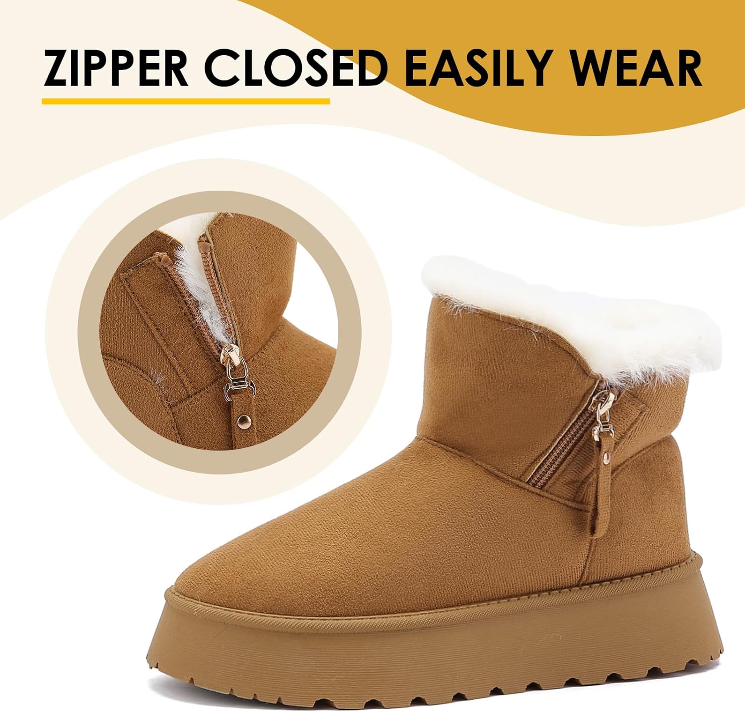 Snow Boots for Women Classic Genuine Suede Leather Winter Boots, Platform Anti-Slip Womens Fur Boots with Memory Foam, Lightweight Ankle Boots Comfort Fuzzy Slippers Shoes - Image 3