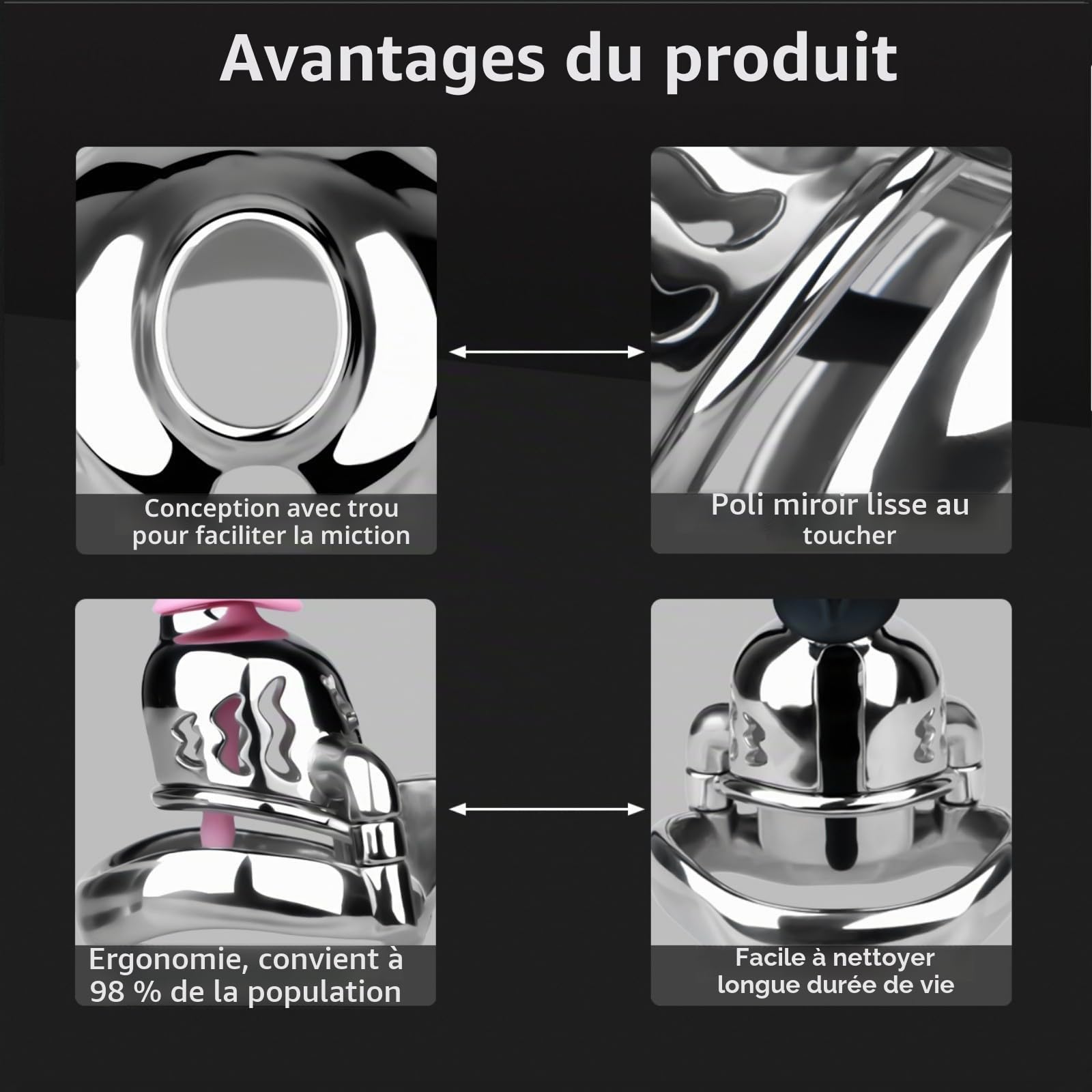 Cage Chastetée en Métal avec Cathéter en Silicone Cage de Chasteté pour Pénis avec Anneau Antidérapant et Ceinture Sex Toys Chastity Cage avec Serrure pour Immobiliser le Pénis d'un Homme (A,50mm)