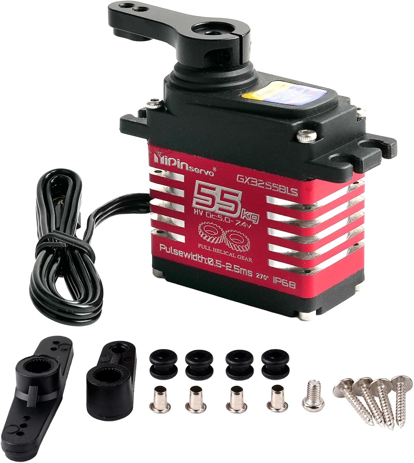 GX3255BLS Digital Servo 7.4V 55KG High Torque Full Metal Helical Gear Brushless Motor IP68 RC Robotic Servo for 1/8 1/10 Cars (270°)