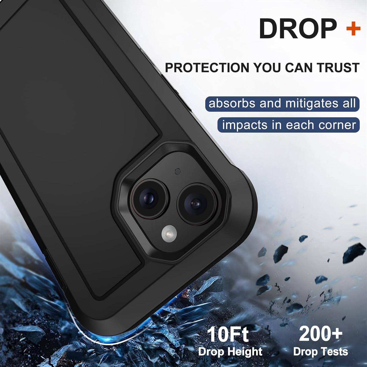 RubCase for iPhone 15 Case 6.1” with Belt Clip Holster, 2X Screen Protector, Heavy Duty Military Grade Full Body Shockproof Dust-Proof Drop Proof Rugged Protective Cover for iPhone 15 (Black) - Image 4