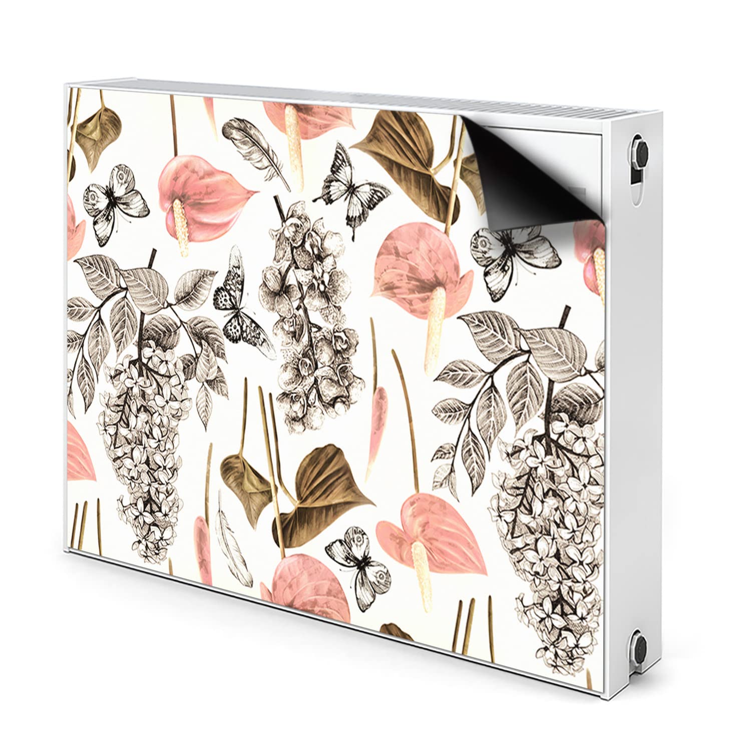 Cache aeration radiateur magnétique 100x60cm vert panneau décoratif fleurs papillons