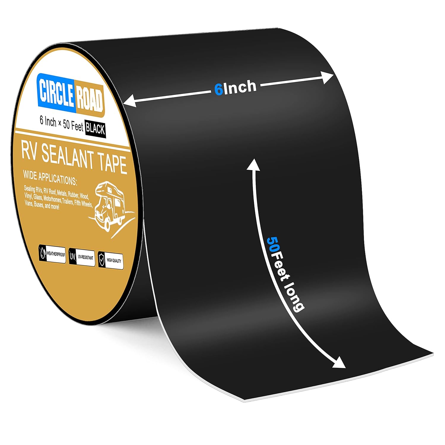 Butyl Sealant Waterproof Tape, RV Roof Tape Black, 6 Inch X 50 Feet RV Repair Sealant Tape, Stop Camper Roof Leaks, UV-Resistant, Weatherproof and Reliable (6In-50FT Black)