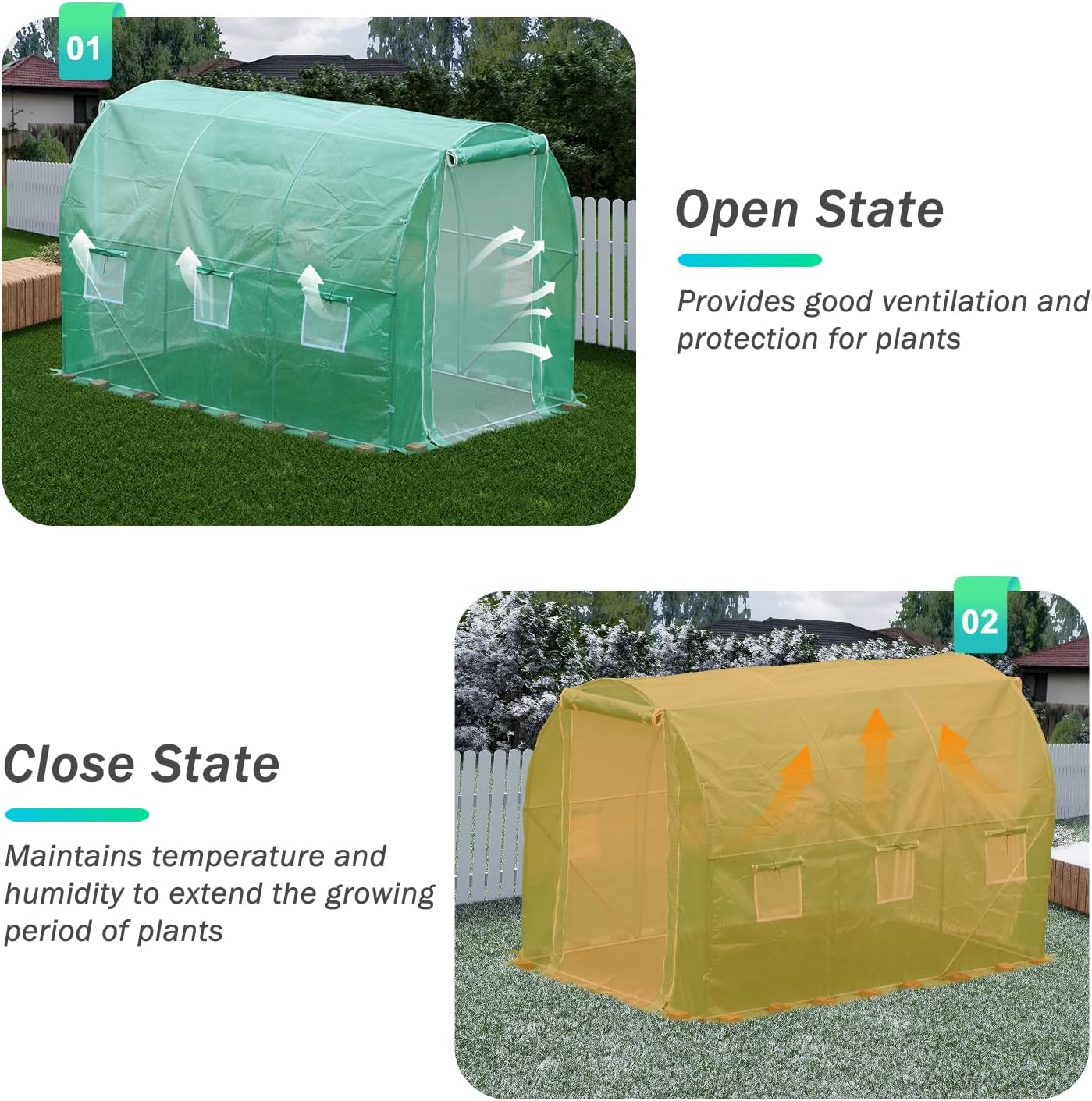 Aoodor 10'X7'X7' Greenhouse Replacement Cover, Large Walk in Tunnel Outdoor Plant Gardening Greenhouse Spare Parts Cover (Frame NOT Included)