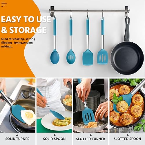 Miniatura 5 de E-far - Juego de 4 utensilios de cocina de silicona para utensilios de cocina antiadherentes, espátula ranurada resistente al calor y no tóxica,