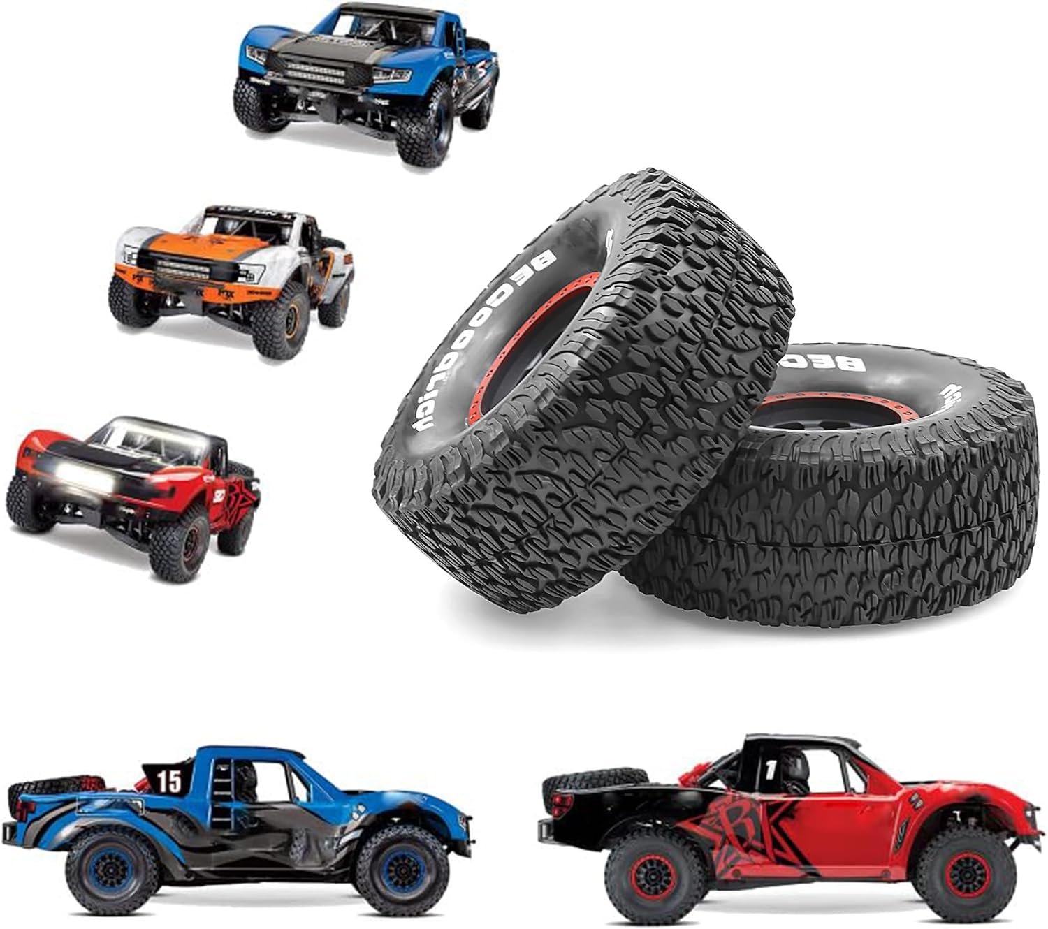 1/7 1/8 RC Short Course Truck Wheels 17mm Hex and Tires OD 5.31" Off Road Tyres for 1:7 1:8 Scale Buggy Truck Car TRAXXAS UDR FS Atom ARRMA Mojave 6S EXB YK4072 DF7 TB7 Upgrades 4PCS (Red)