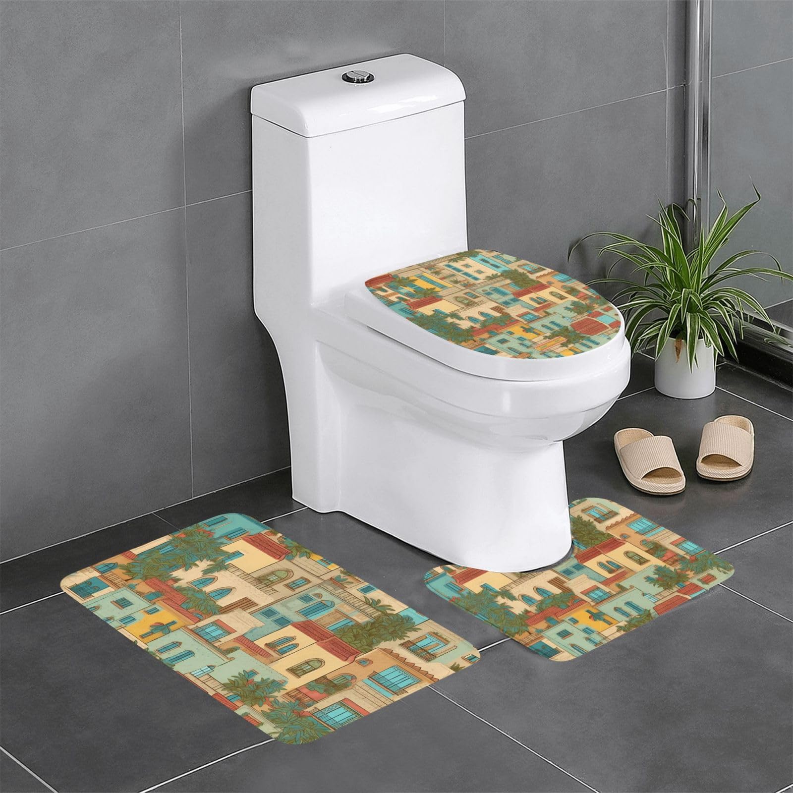 Tapis de salle de bain antidérapants pour une ambiance méditerranéenne aux toilettes