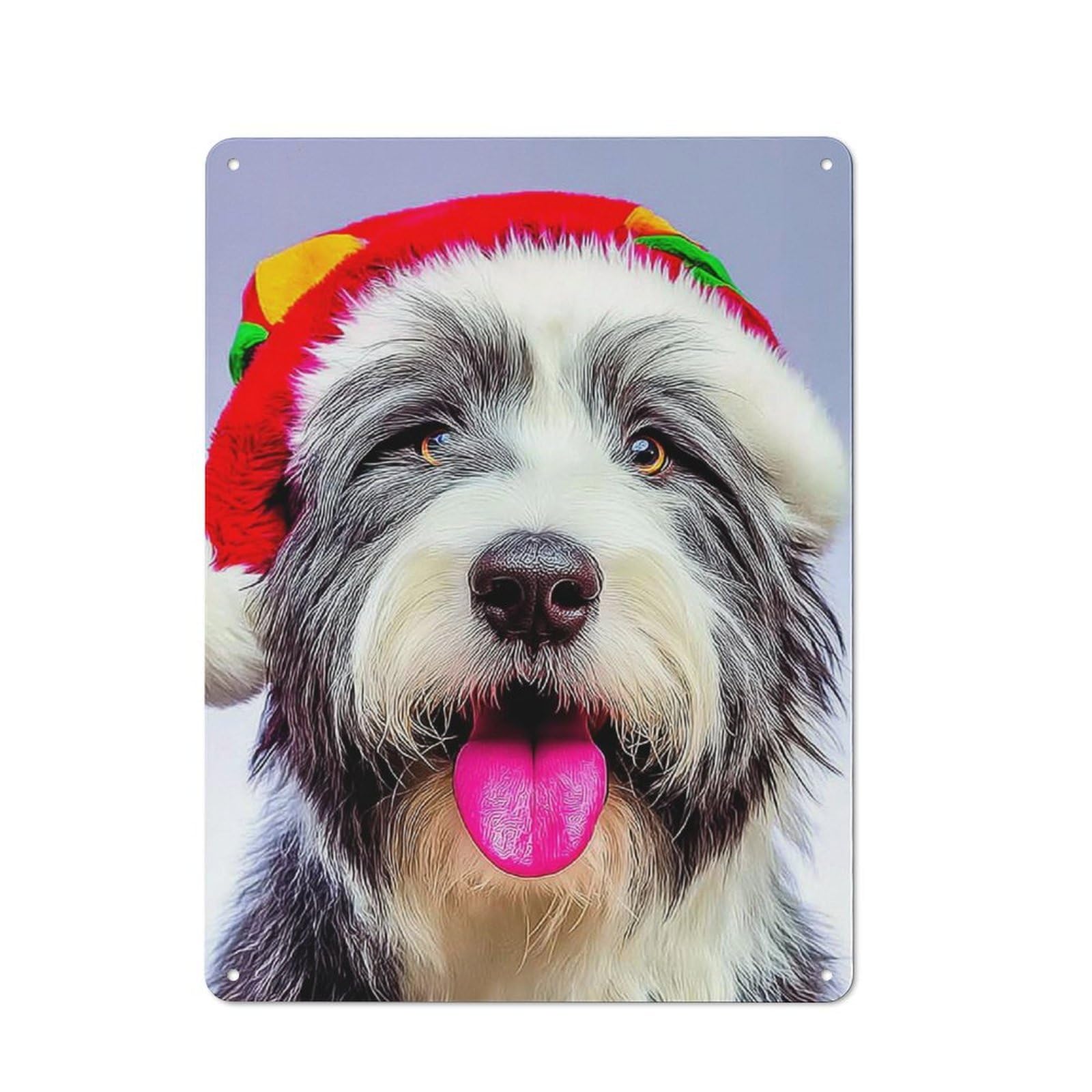 Junmoney Christmas Pup In Festive Hat Decorative Tin Plaque With Design 40X30cm, Classic Novelty Wall Art For Flat, Dorm Room, Lounge Or Cafe