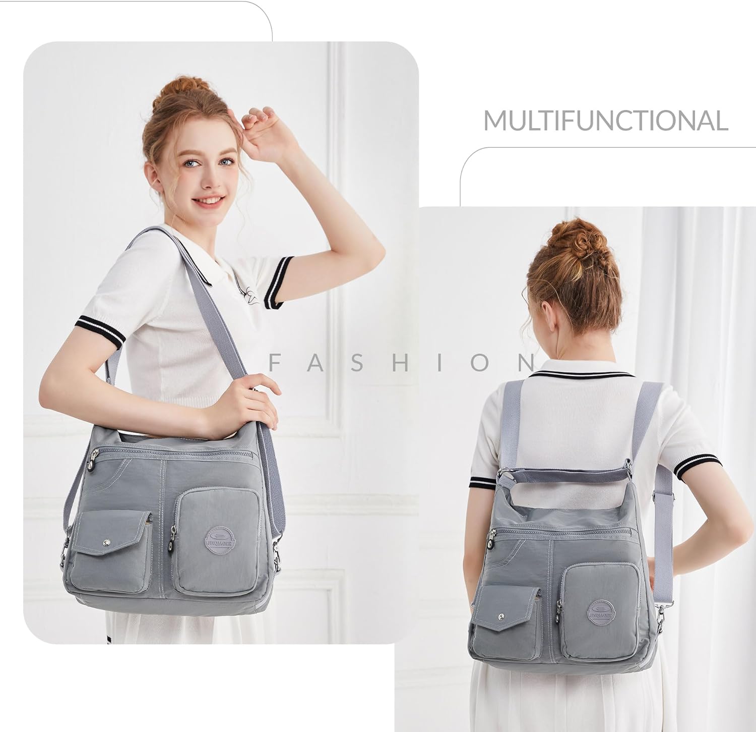 Multipurpose Hobo Purse for Women with Antitheft RFID, Waterproof Nylon Crossbody Bag Shoulder Handbag, Convertible Backpack | Multipurpose, Antitheft RFID, Waterproof, Nylon