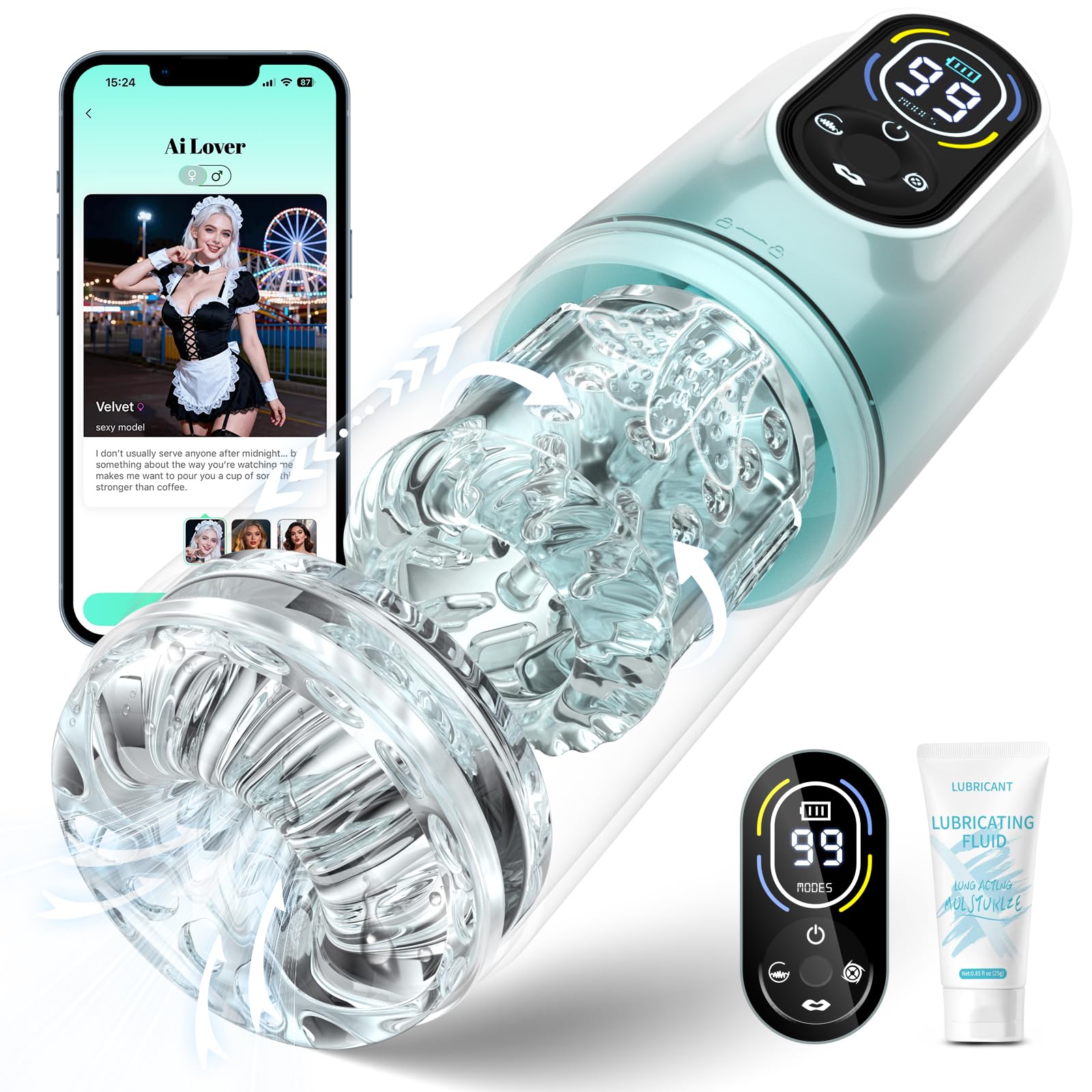 Masturbateurs Masculins Sex Toys Automatiques avec IA APP, Masturbâteur Homme Mains Libres avec 9 Modes Télescopiques & Rotation & Succion et Vibration, Vaginette Ultra Réaliste Masturbateur Homme