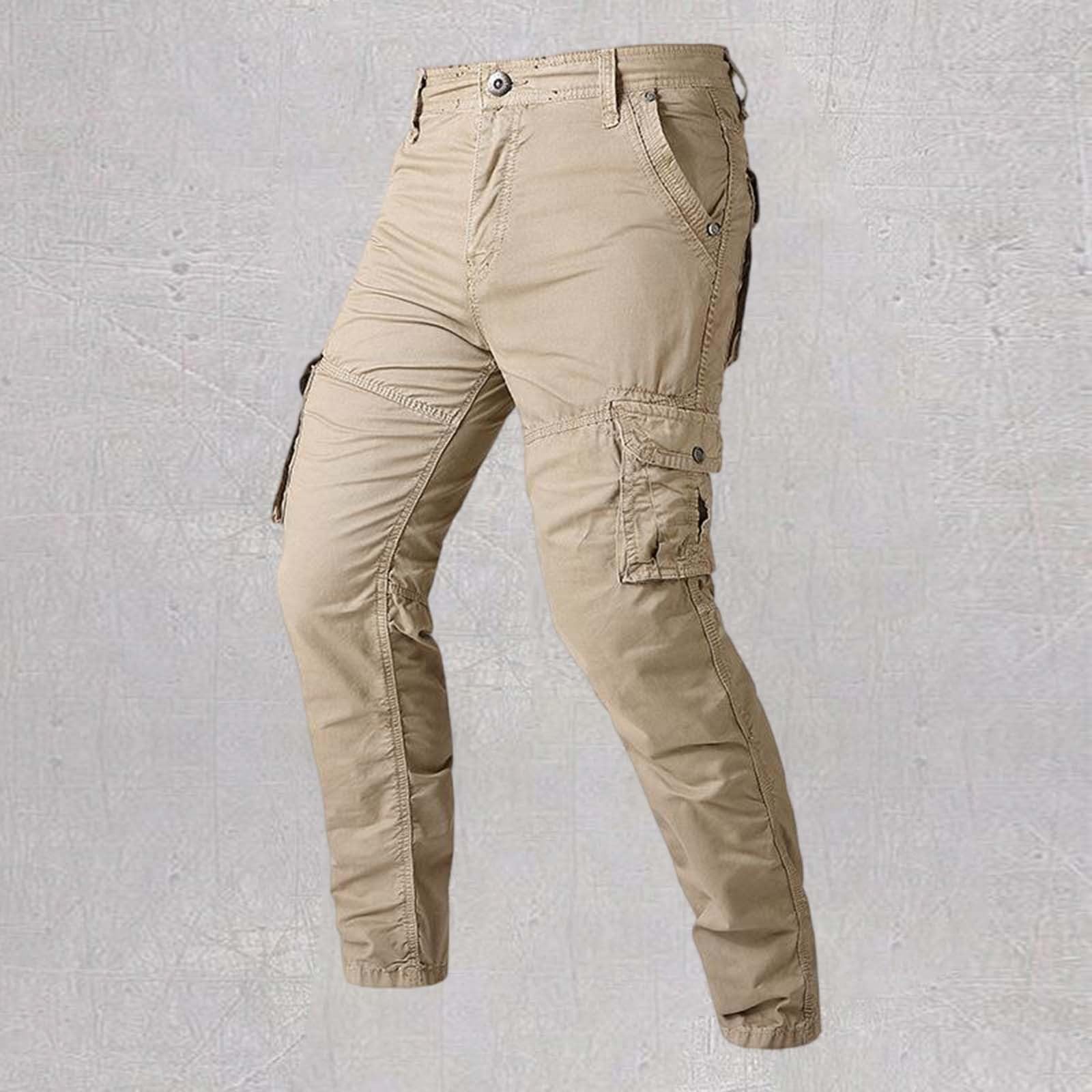 Pantalones cargo largos para hombre, pantalones de trabajo con múltiples bolsillos, pantalones de exterior con botones, pantalones de tela resistentes a la abrasión, pantalones de ocio, ajustados