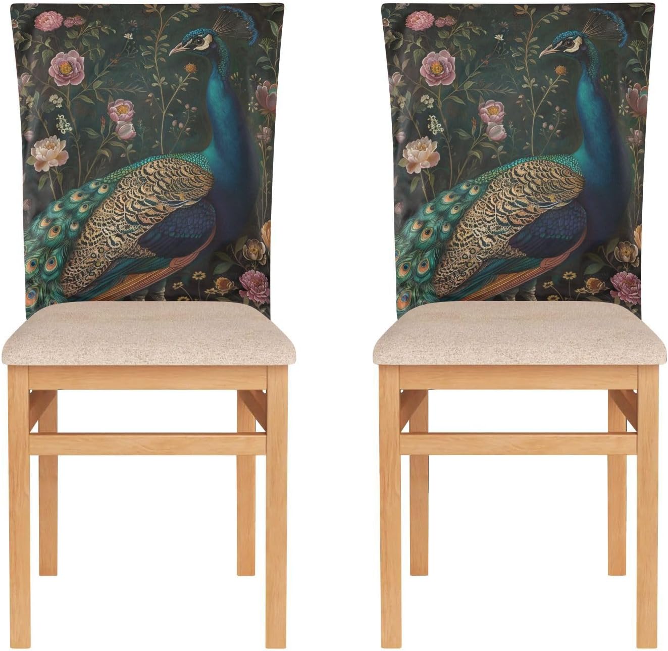ALAZA Peacock and Flowers Chair Back Cover Set of 6, Washable Reusable Removable Chair Slipcovers Decorative Chair Cover for Home Kitchen Wedding Party