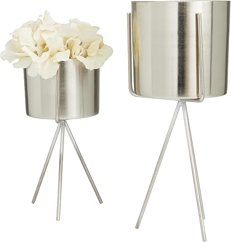 Miniatura 9 de CosmoLiving by Cosmopolitan - Maceta pequeña de metal para interiores y exteriores, con soporte extraíble, juego de 2 macetas de 6 pulgadas, 6