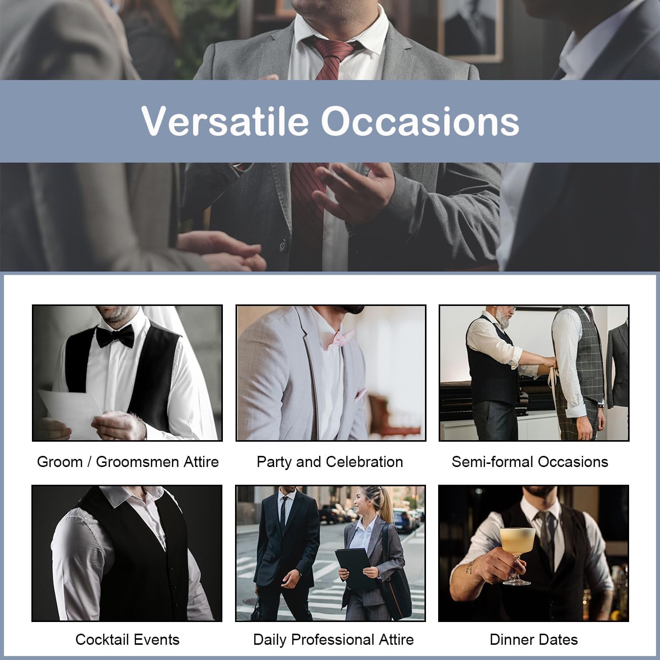 Men's Suit 2 Pieces Slim Fit Dress Vest and Pants Set Prom Suits for Mens Formal Wedding Party Tuxedo