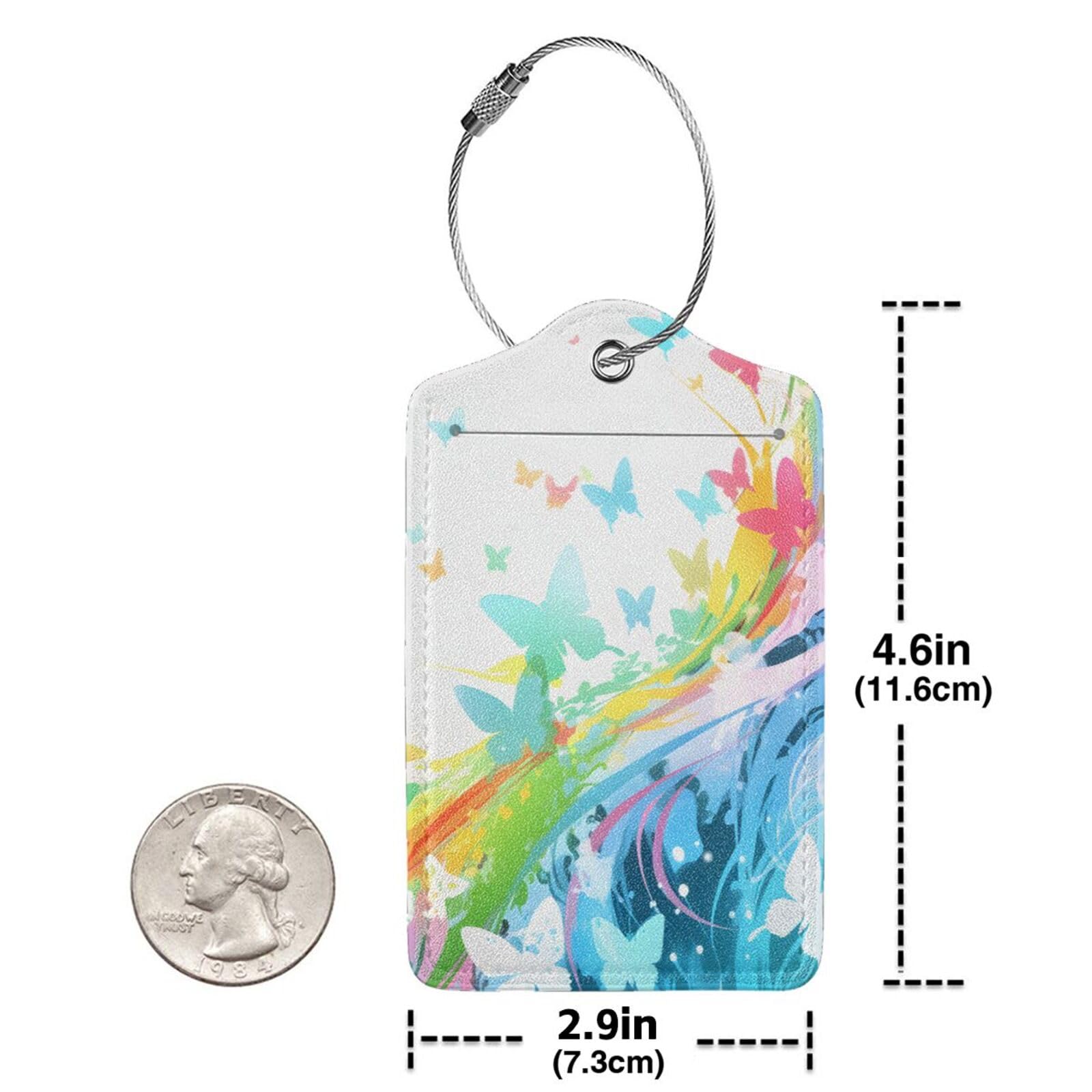 4 etichette per bagagli in pelle PU per valigie, colorate con silhouette di farfalla e anello in acciaio inossidabile, etichetta identificativa per la privacy, per donne e uomini