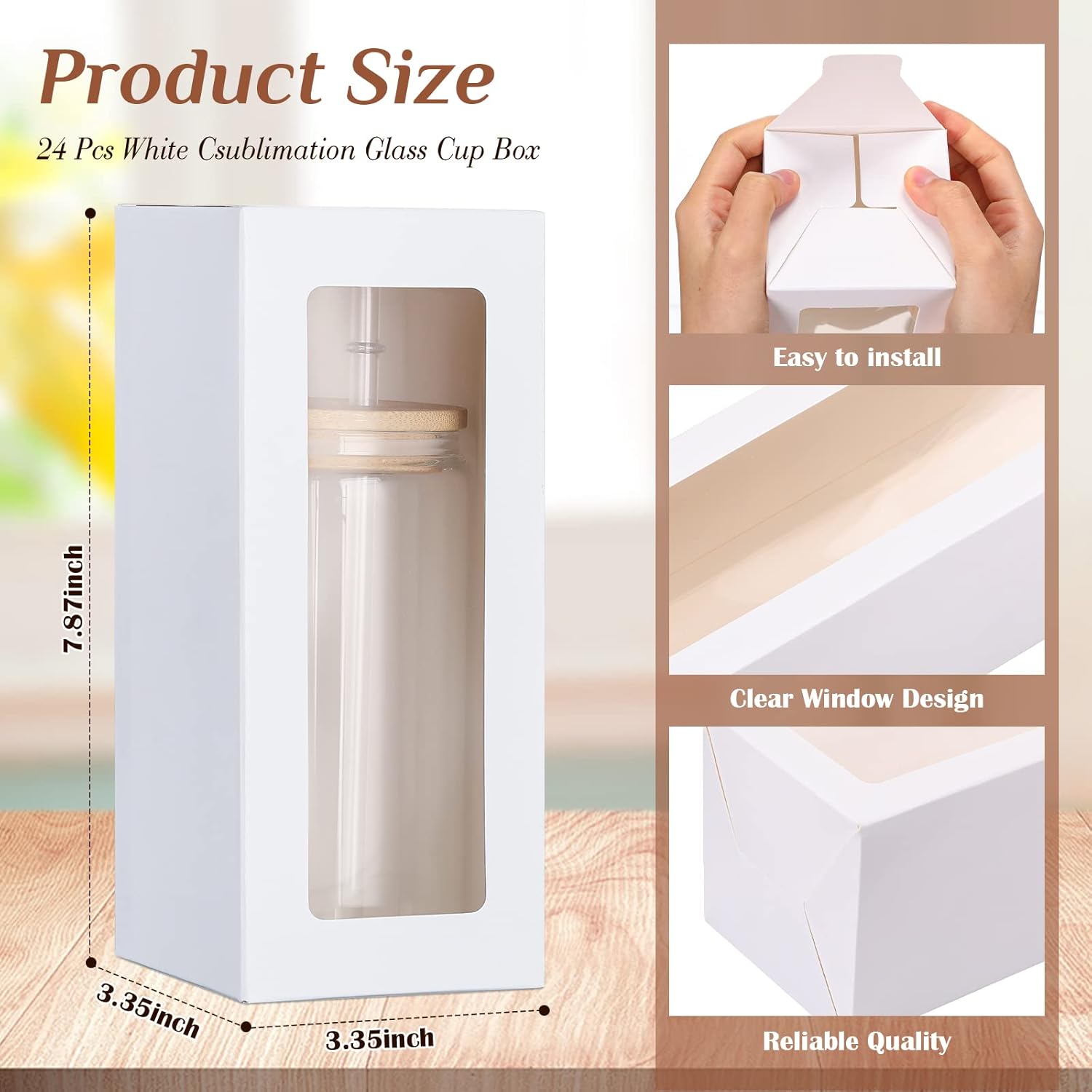 Honoson 24 Pcs Tumbler Gift Box with Ribbon for Sublimation Glass Exhibition Boxes Transparent for 12oz 16oz 20oz Drinking Cup Glasses Jars Mug Can Blanks (White) - Image 2