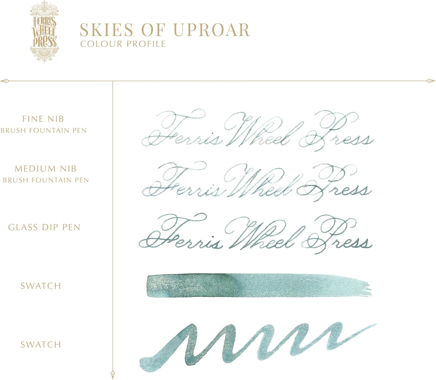 Ferris Wheel Press Ink, FerriTales Collection, Skies of Uproar, Sky Blue with Champagne Shimmer, 20ml Fountain Pen Ink Bottle