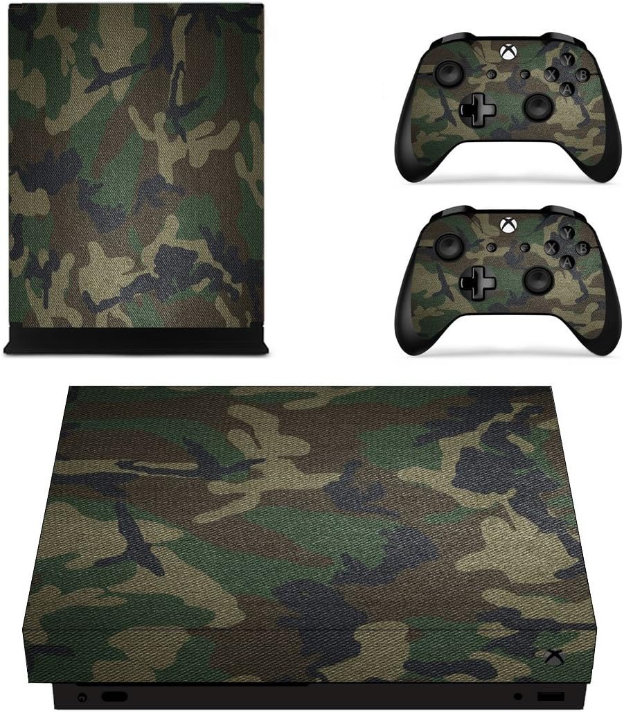 FOTTCZ Xbox One X Skin Whole Body Vinyl Sticker Decal Cover for Microsoft Xbox One X Console and 2PCS Controllers Jungle Camouflage